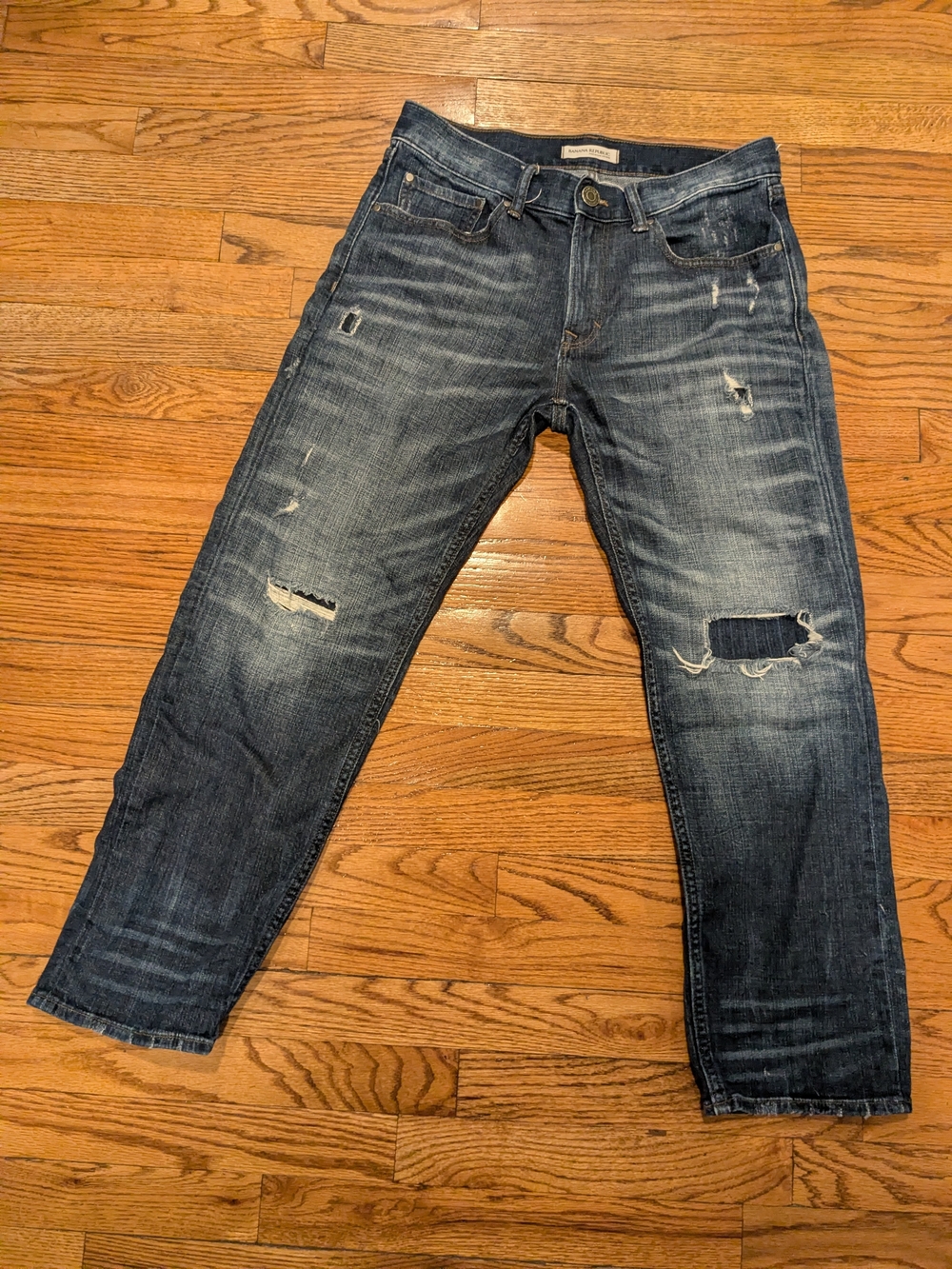 Banana Republic Women's Boyfriend Distressed Dark Blue Straight Jeans